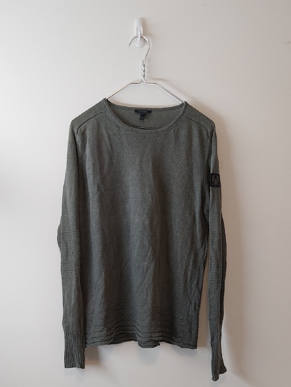 Belstaff Cotton Knit Crewneck Sweater Olive Sage Color